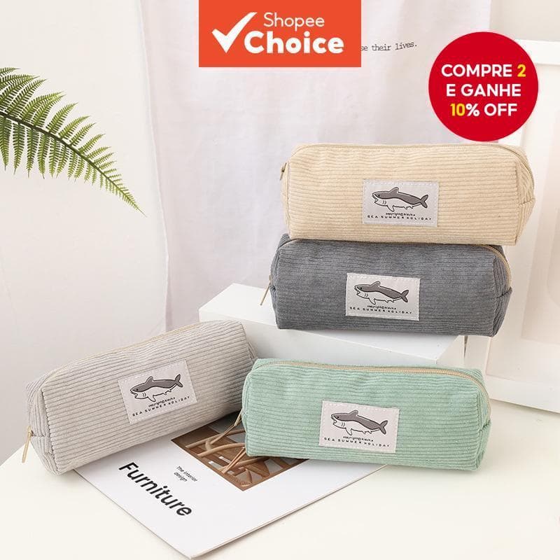 Estojo de Lápis Cute Shark Bordado para Alunos do Ensino Fundamental e Secundário