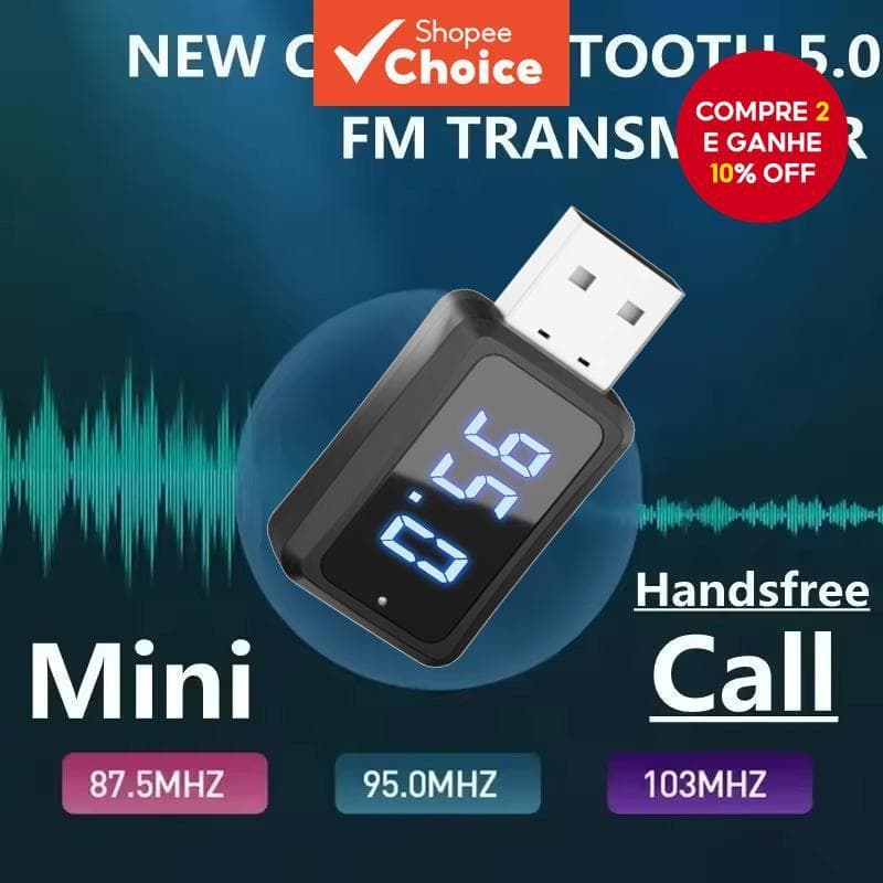 Transmissor Fm Carro Bluetooth 5.3 Receptor Chamada Handsfree Mini USB Power Car Kit Para Rádio De