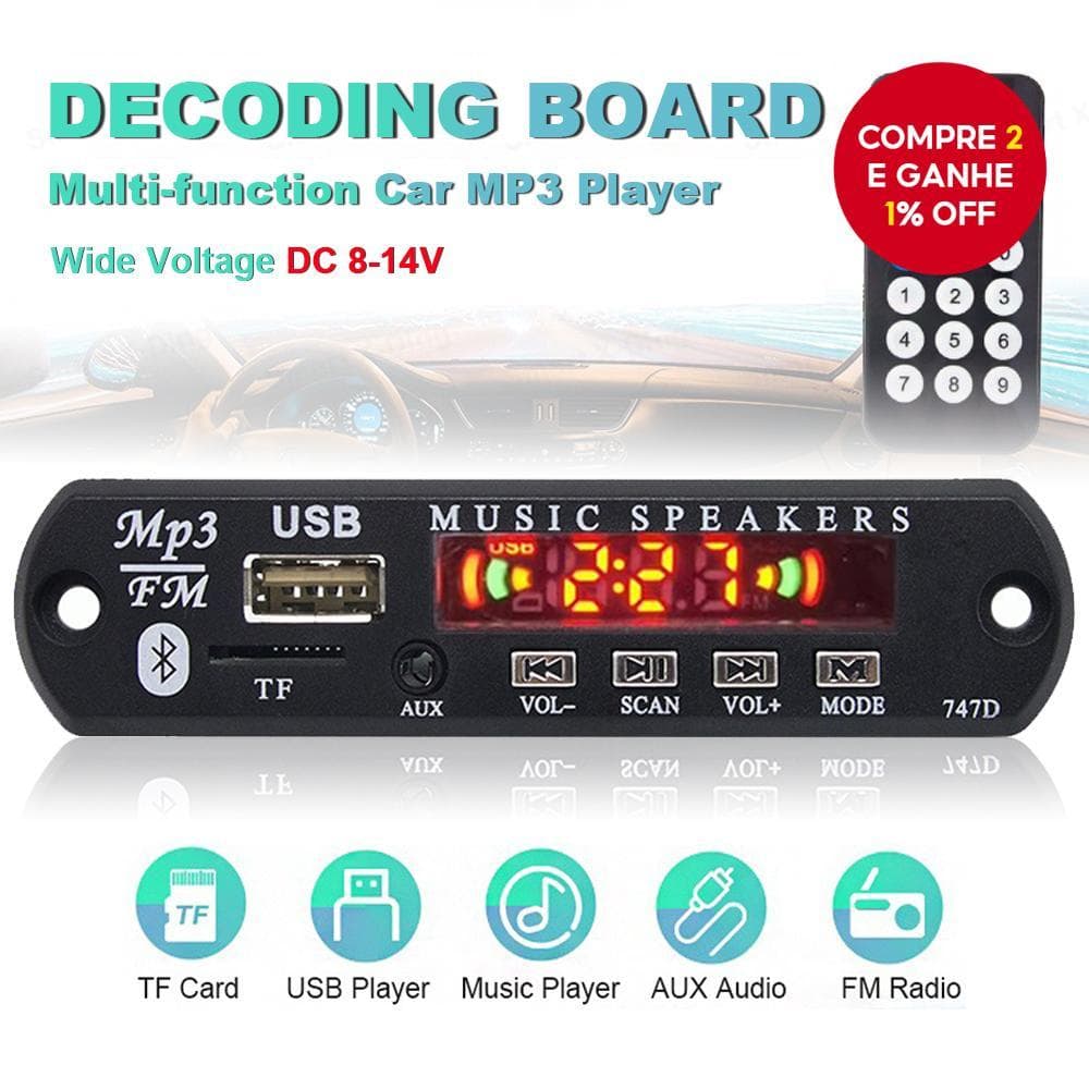 Módulo De Placa MP3 Bluetooth 5.0-Reprodutor De Áudio USB/TF De 12V Com FM , Controle Remoto E Tela Colorida Para Carro