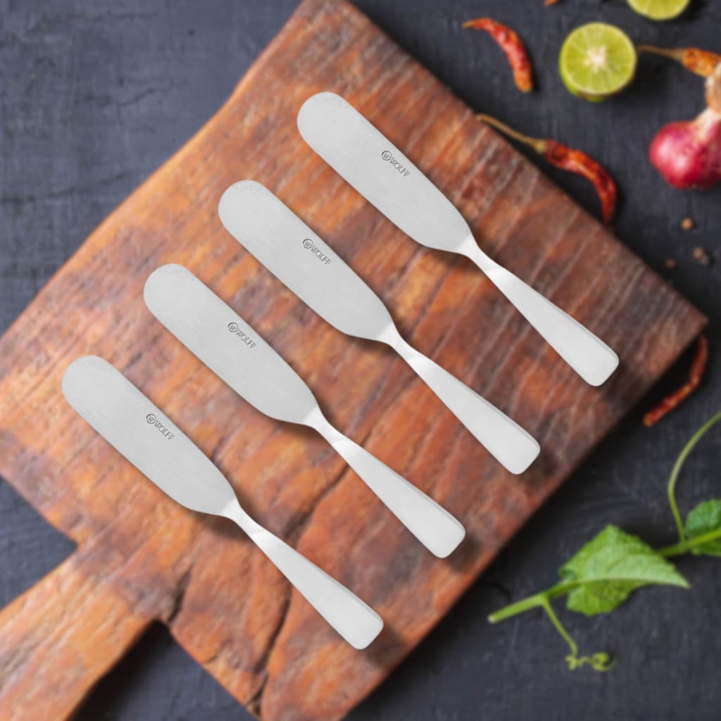 Jogo Espátula Para Manteiga Kit Com 4 Peças Patê e Geleia Em Aço Inox Premium Wolff