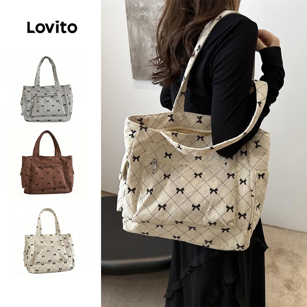 Lovito Preppy Butterfly Bordado Vários Bolsos E Bolsa de Estudantes Trabalhadoras para Mulheres LFA55130