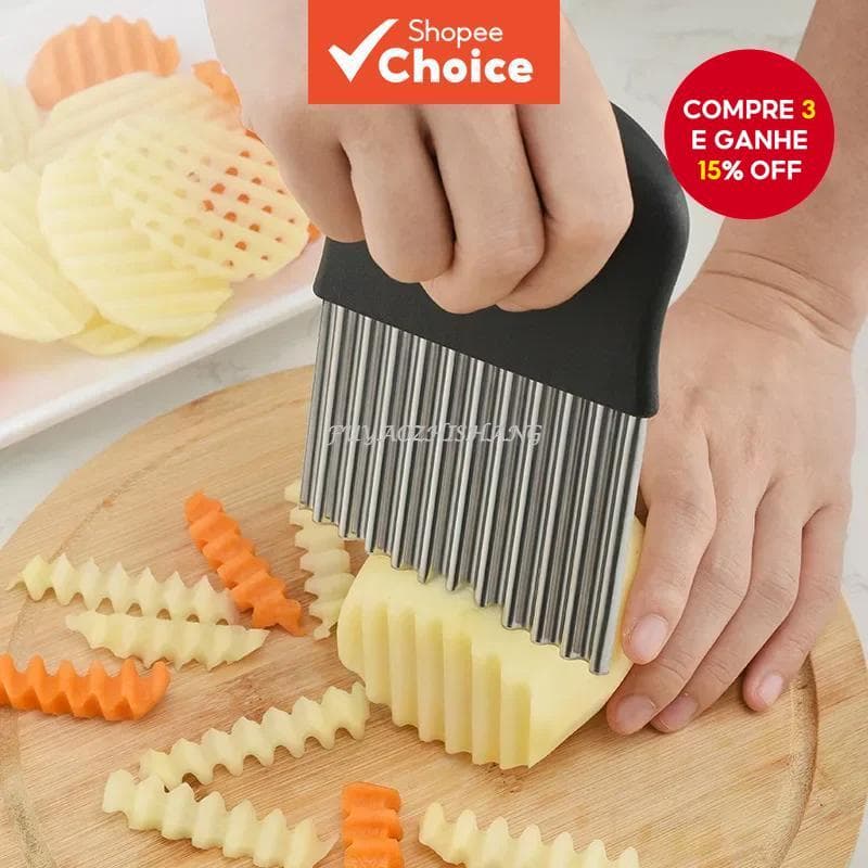Aço Inoxidável Cortador de Cozinha Batata Chip Massa Vegetal Frutas Ondulado Fritar Gadget