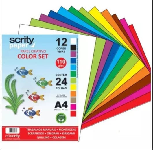 Papel Criativo Color Set 12 cores A4 110 g 24 fls Educação Artistica- Scrity