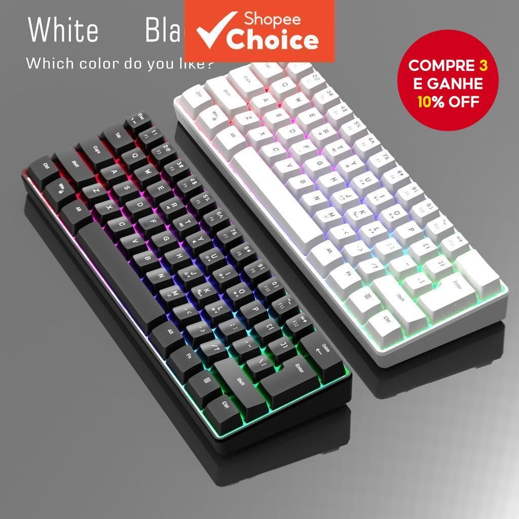 Teclado USB 61 Teclas RGB Luminous Mini 60 % Para Computador Notebook