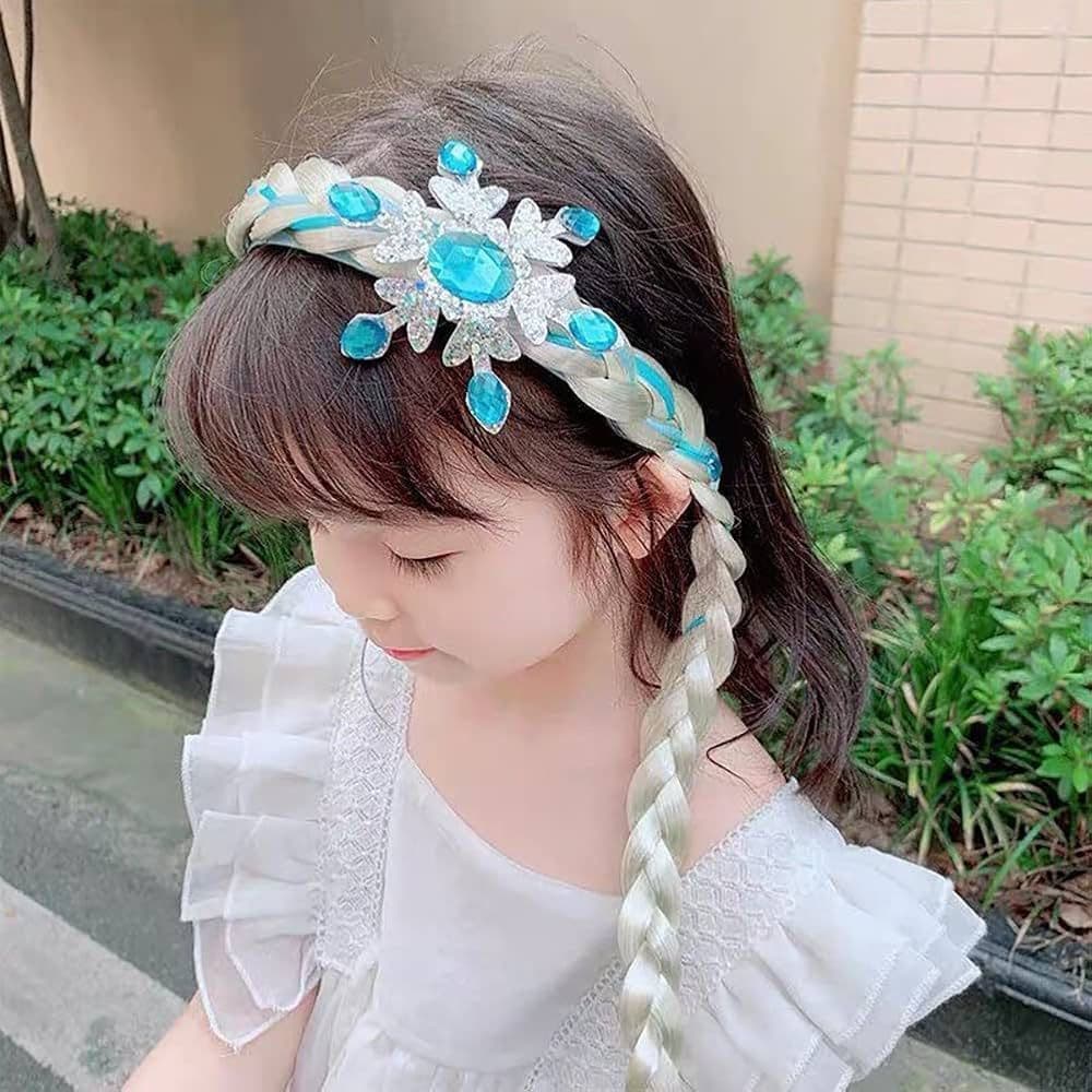 Tiara Frozen cabelo Trança aplique branco e azul com flor de gelo Festa princesa Fantasia decoração