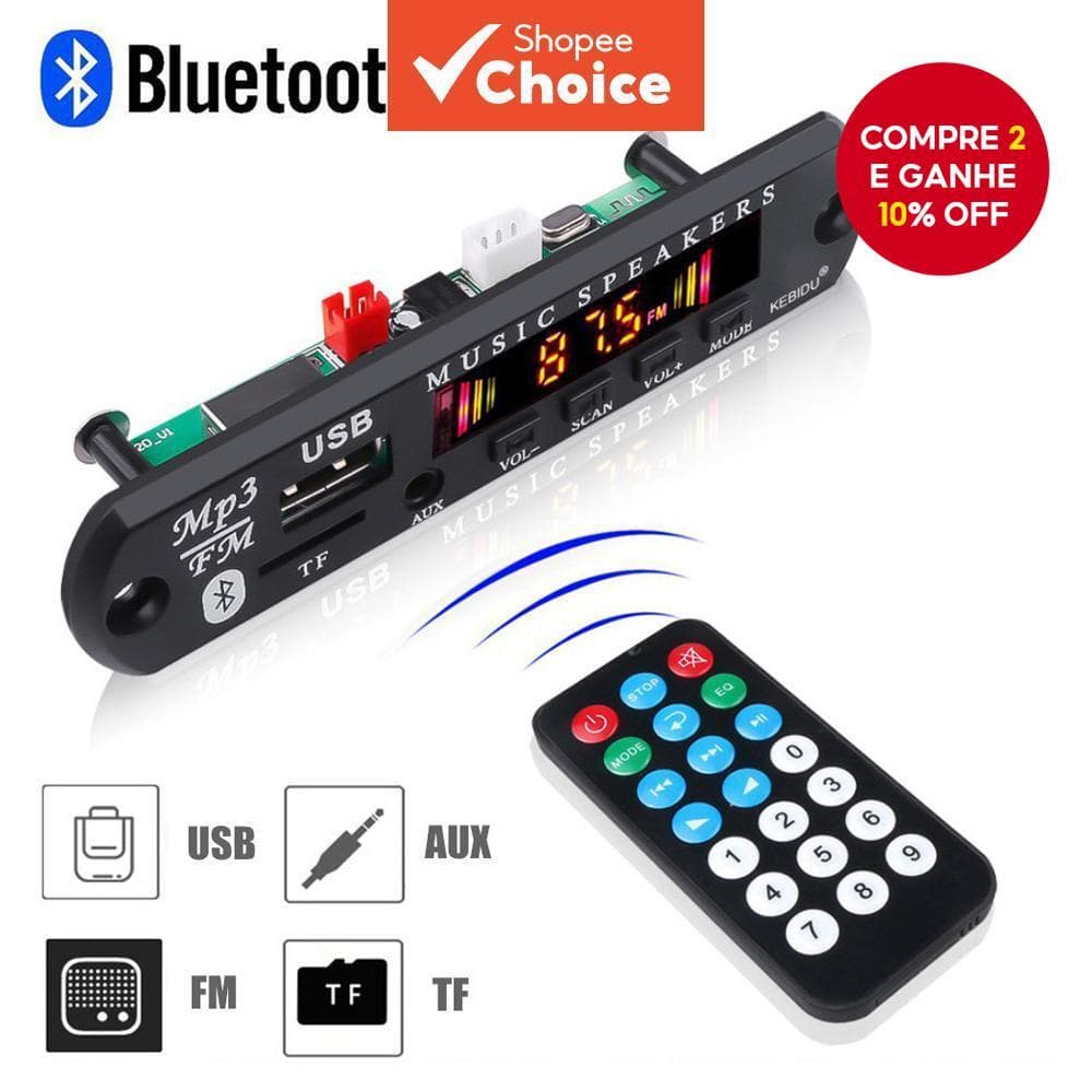 Placa MP3 Sem Fio Bluetooth 5.0 DC 9V 12V Suporte Para Reprodutor De Música WMA USB TF FM