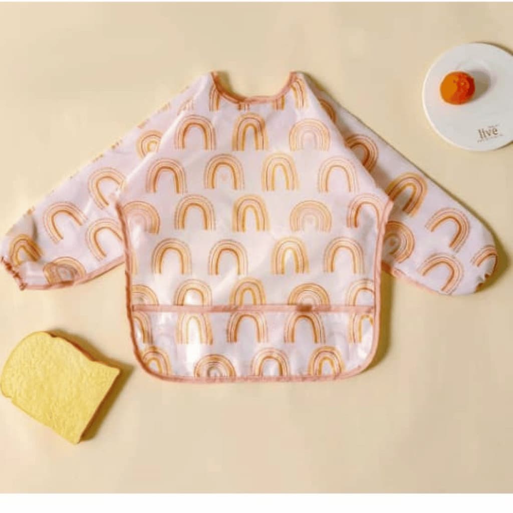 Babador Impermeável Arco Iris com Mangas para Bebê Tecido Premium à Prova D’Água Fácil de Limpar