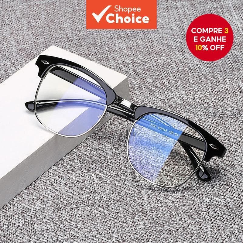 Óculos De Meia Armação Vintage-Detalhe De Rebite E Proteção UV/Radiação