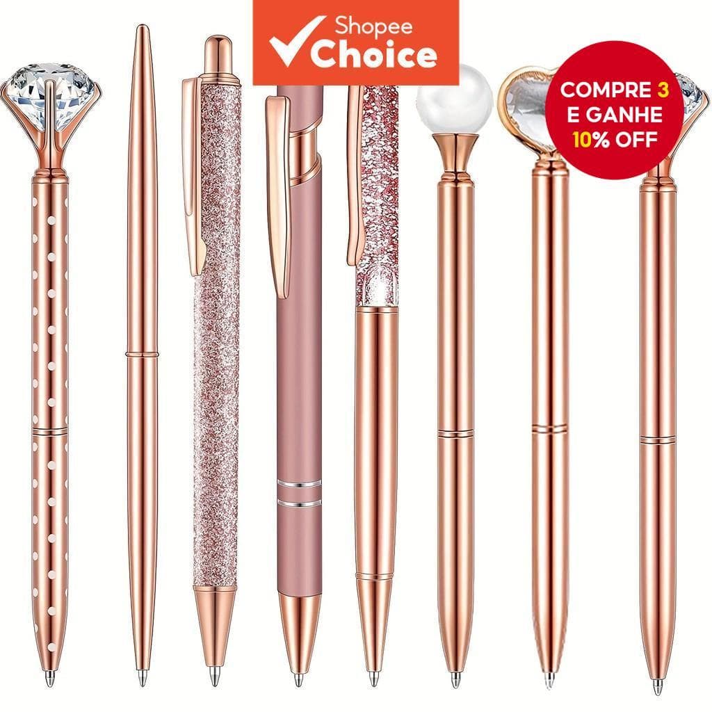 Conjunto De Canetas Esferográficas Com Glitter Em Ouro Rosa , Areia Líquida , Metal , Cristal , Design , Tinta Preta , P