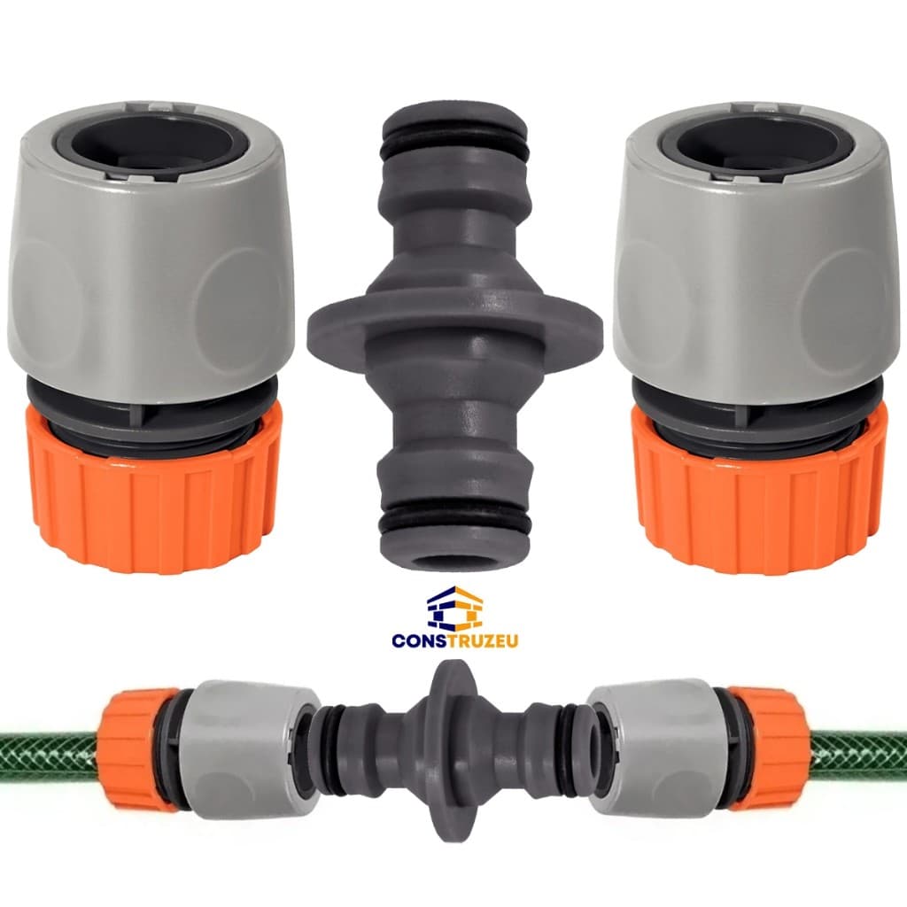Kit Emenda Conexão Mangueira Jardim 1 Conector Duplo e 2 Engate Rápido 1/2 Tramontina