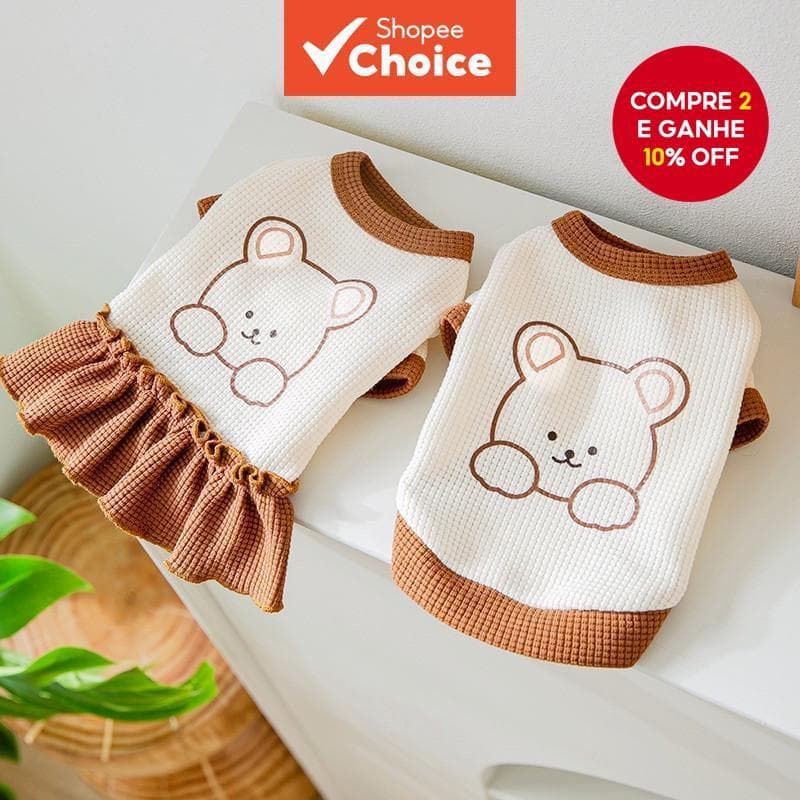 Roupas De Casal De Animal De Estimação Fofas De Cachorro Urso Para Shih Tzu Camiseta Gato Saia