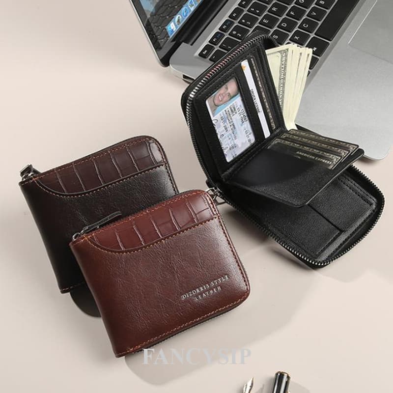 Carteira Masculina De Couro , De Luxo Com Zíper , Porta-Cartões Bolso Para Moedas , Carteiras Rfid , Presentes Homens ,