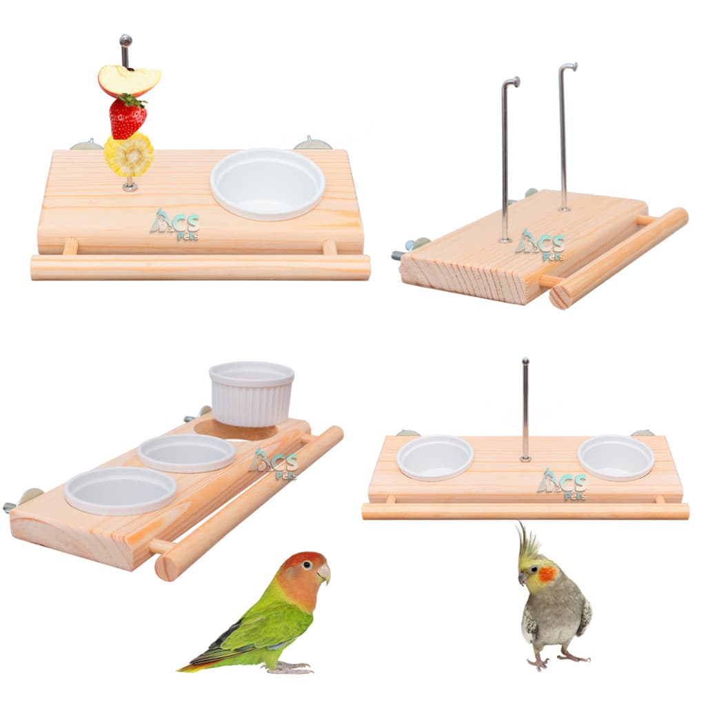 Comedouro Luxo de Madeira Para Gaiola De Calopsita, Periquito, Canário
