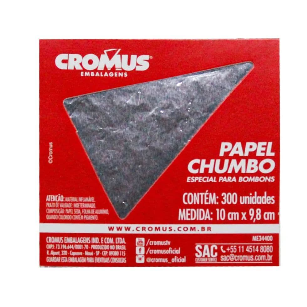 300 Papel Chumbo 10x9,8cm Prata Liso Cromus