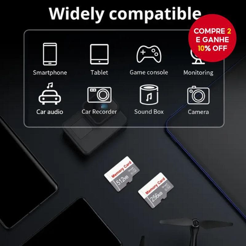  Cartão de memória Micro SD 128MB/256MB/512MB - Cartão flash TF adequado para câmeras, áudio automotivo e vigilância