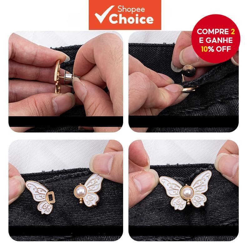 Novo Conjunto de 3 Pares de Clips para Cintura em Formato de Borboleta, Ajustador de Cinto de Liga Coreana para Saia e