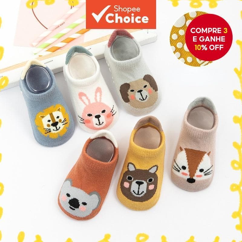 Meias De Algodão Bebê Antiderrapantes Piso Infantil Fofas Primavera E De Outono