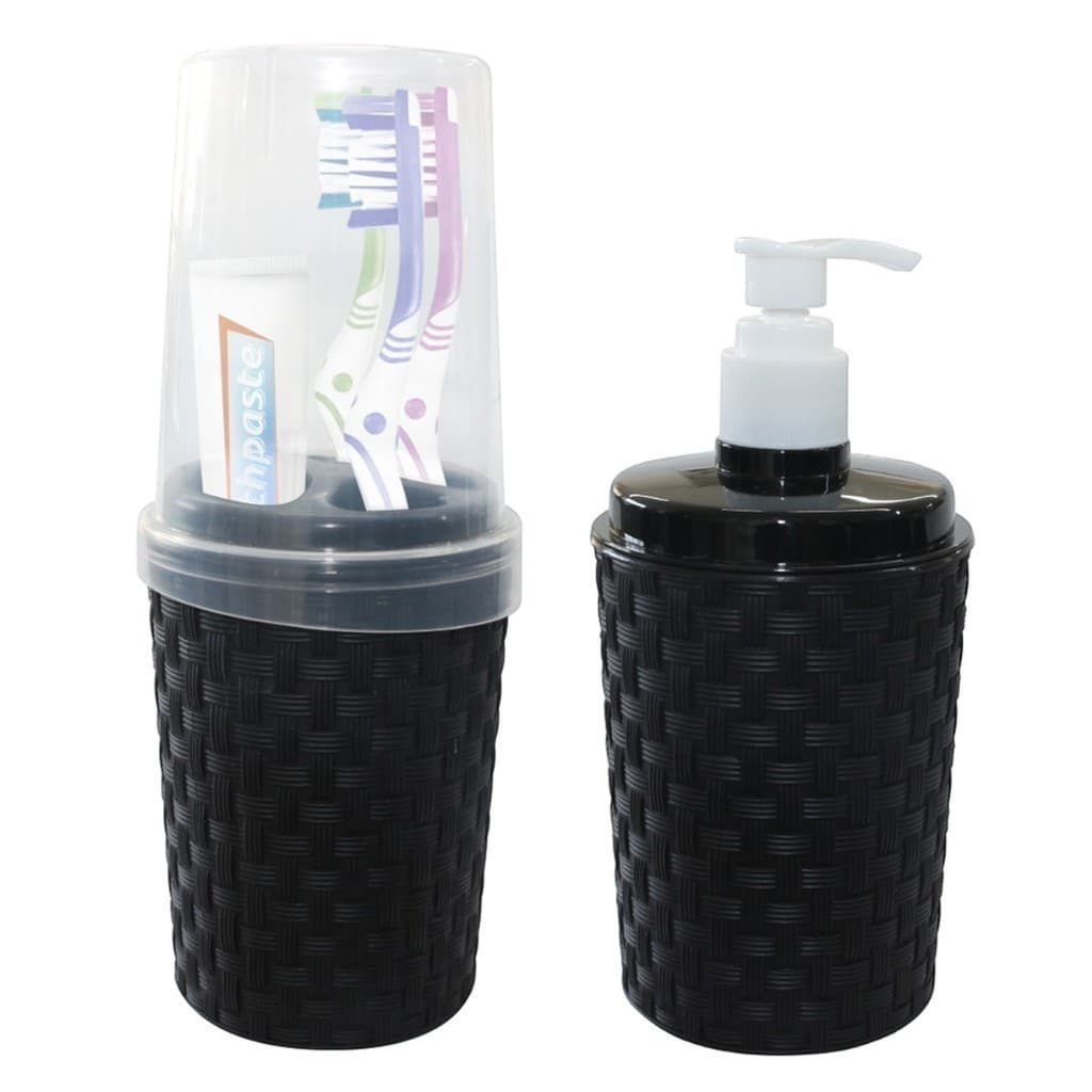 Kit Banheiro Porta Sabonete Líquido-Escova De Dente - 2 Peças Preto
