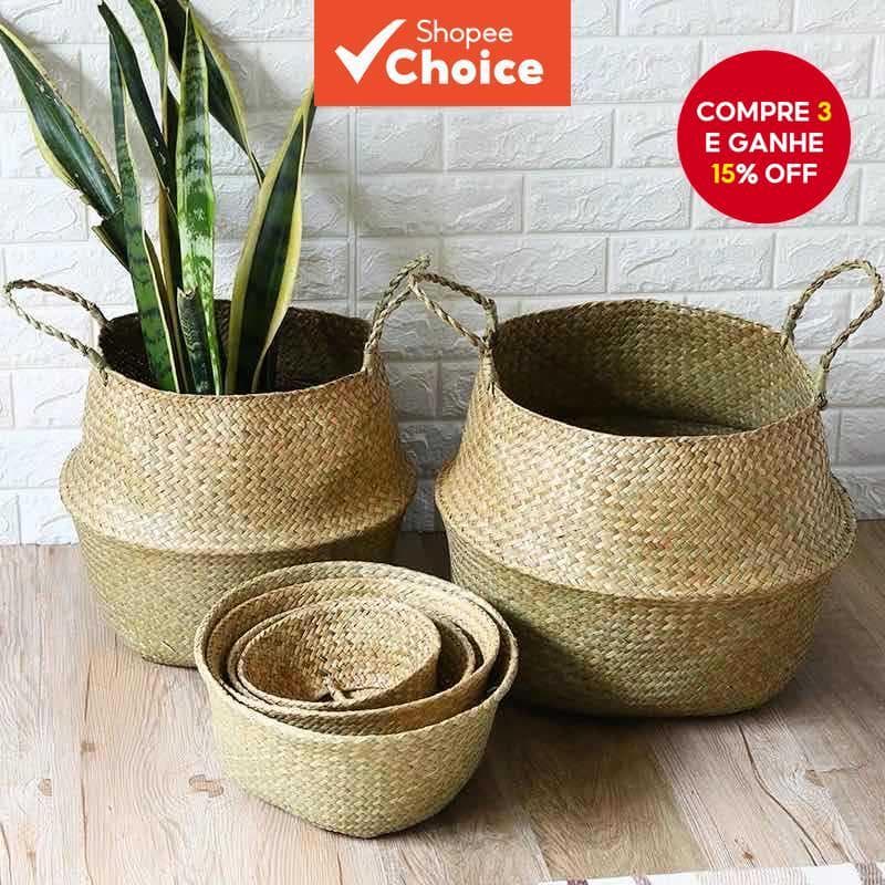 Cesta De Vime Seagrass Wickerwork Portátil Lavanderia Suja Armazenamento Jardim Decoração De Casa