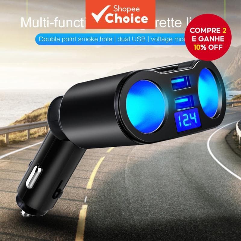 Adaptador De Carregador De Carro USB Duplo 3.1A 4 Em 1 Display LED 12-24V Tomada De Cigarro Divisor De Isqueiro Rápido