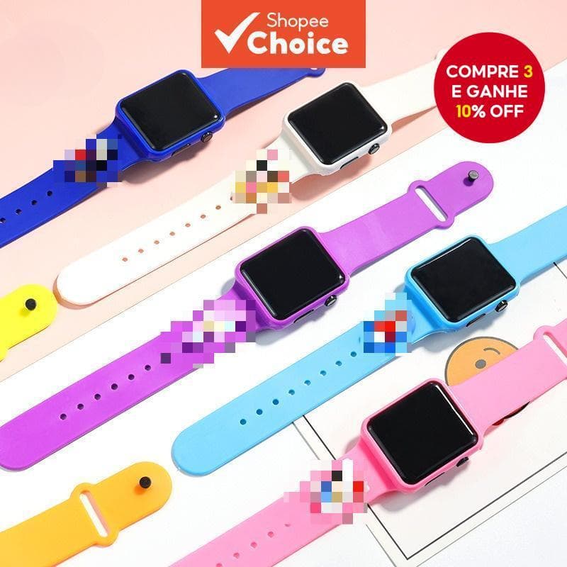 Novo Relógio Eletrônico LED Quadrado Infantil – Botão Esportivo Com Design De Pulseira De Desenho Animado Luz Vermelha