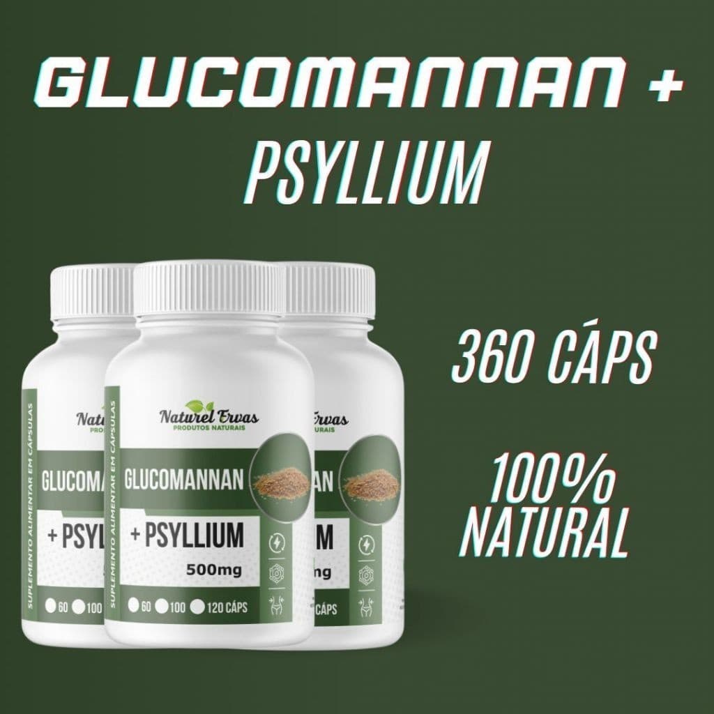 Glucomannan e Psyllium 120 Cápsulas – 500mg Suplemento de Fibras Naturais
