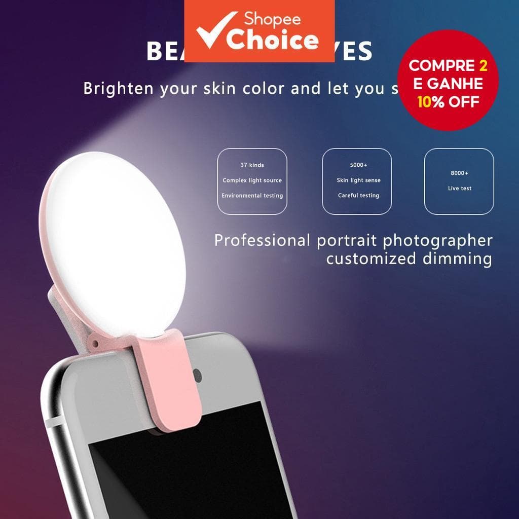 Luz De Preenchimento LED Flash Recarregável Selfie Anel