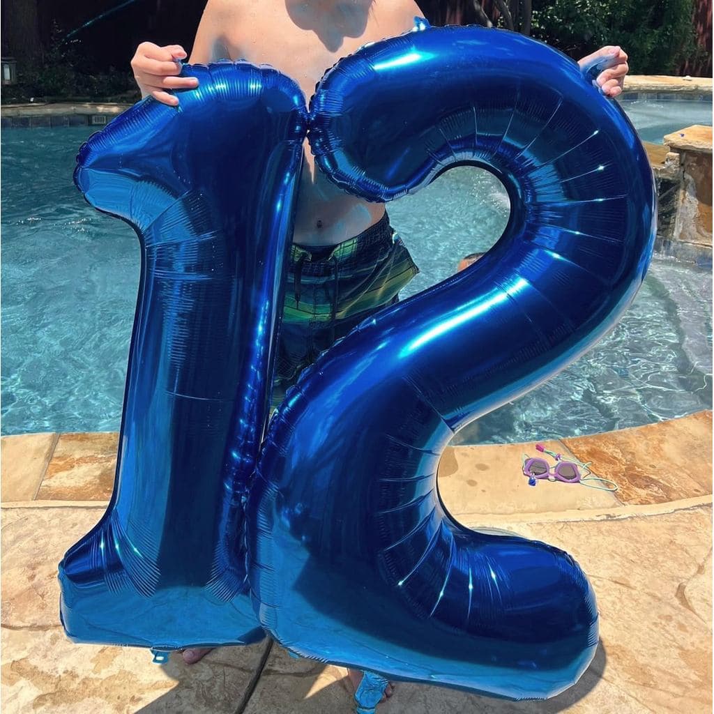 KIT COM 2 BALÕES 75CM BEXIGAS NÚMEROS GRANDES AZUL METALIZADO FESTA ANIVERSARIO DECORAÇÃO