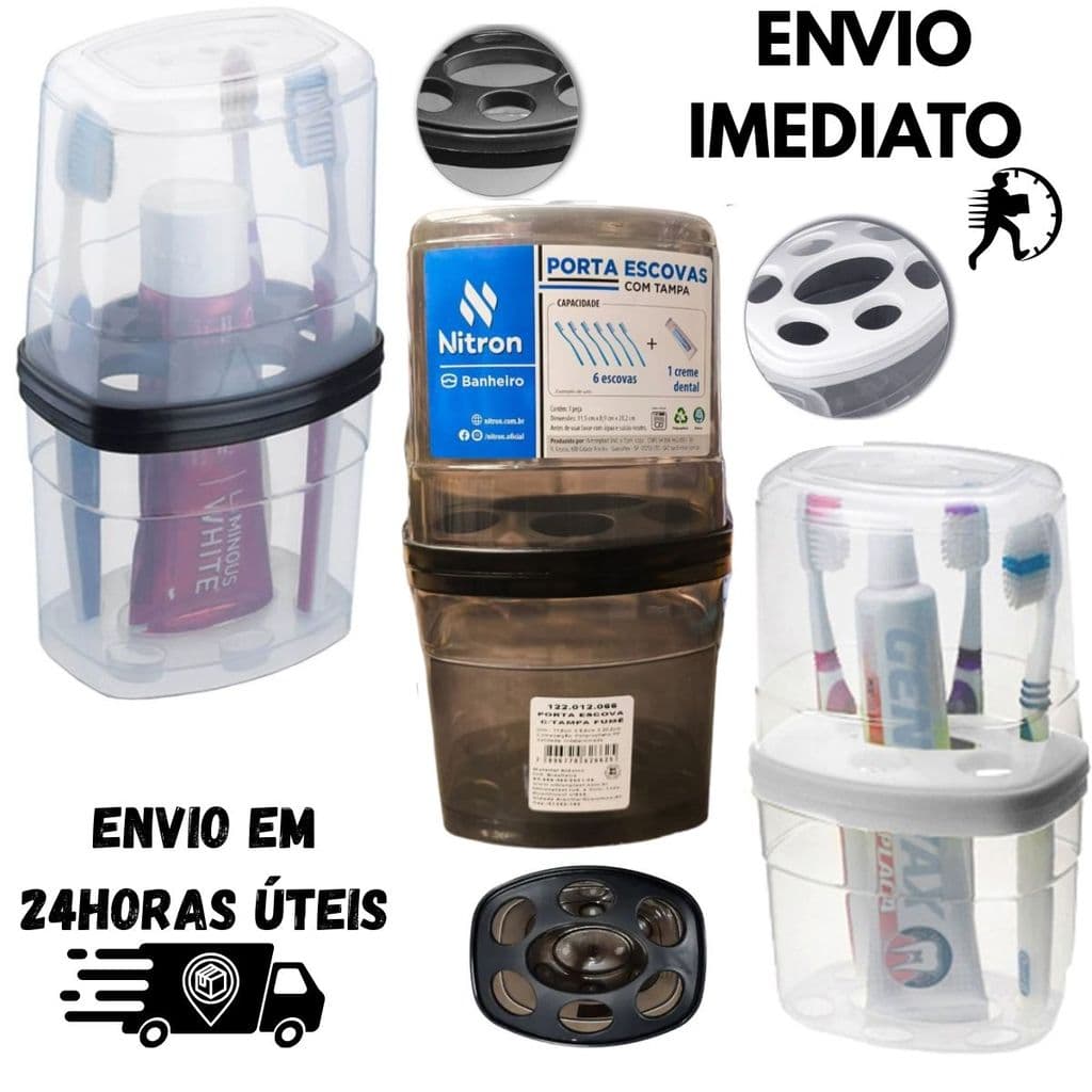 PORTA ESCOVA DENTAL DE PIA DE PLASTICO C/TP. 20,2X11,5X8,9CM NITRONPLAST
