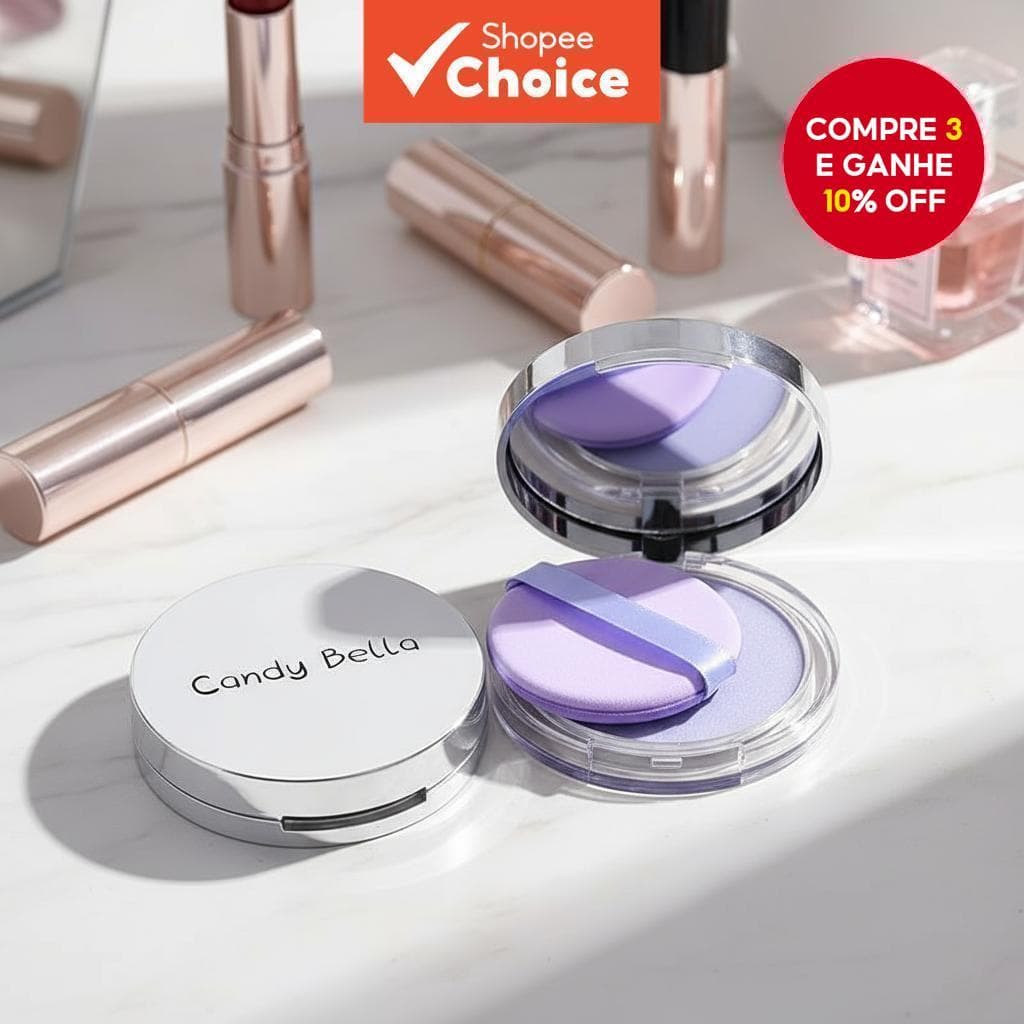 Pó Compacto Transparente Candy Bella Violet – Controle de Oleosidade, Iluminador, Leve e Acabamento Matte Duradouro