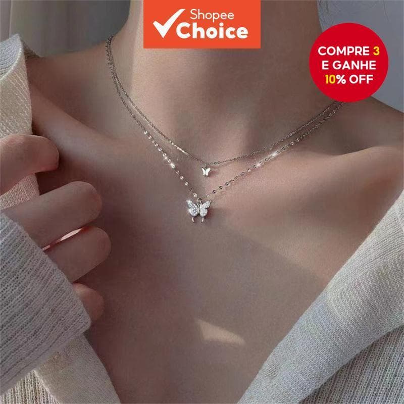 Colar Com Pingente De Borboleta De Camada Dupla : Corrente De Clavícula Elegante E Individualista Para Meninas Elegantes