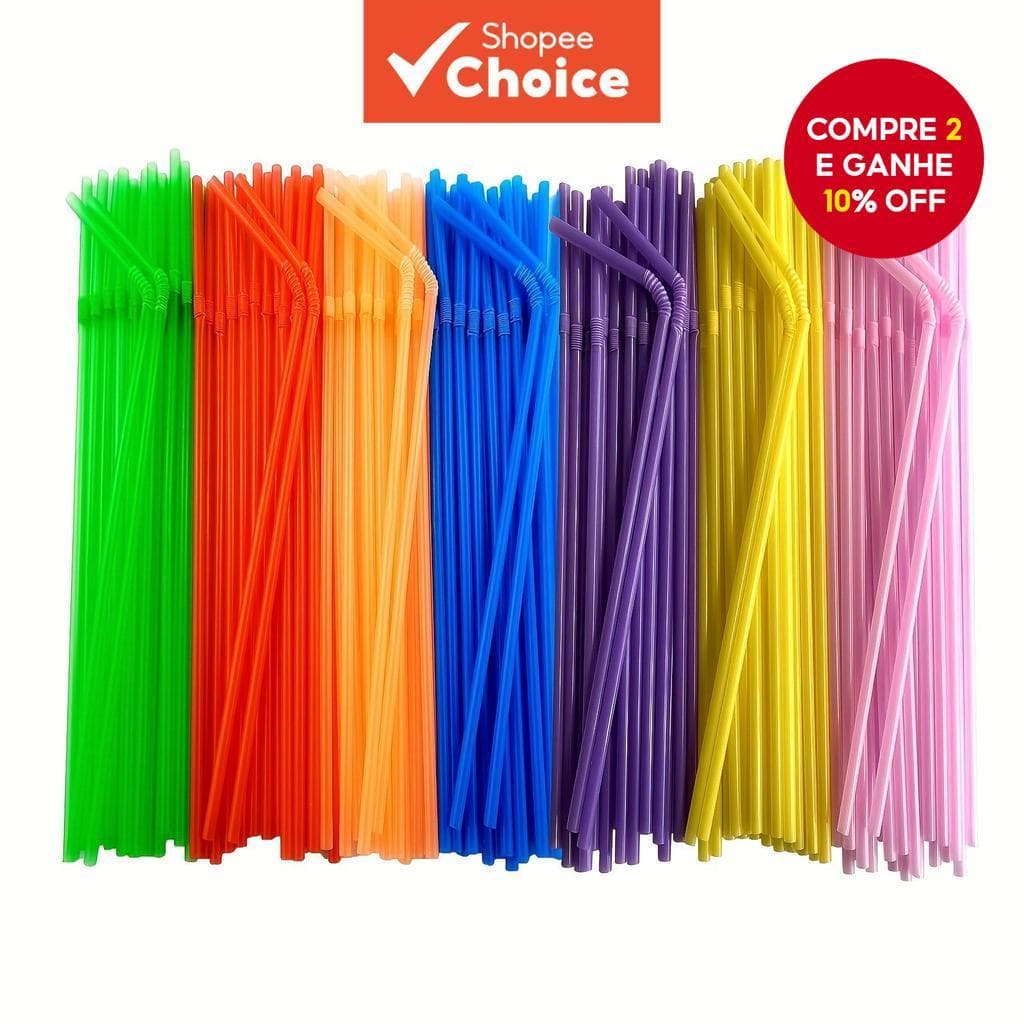 100/500pcs Canudos Plásticos Flexíveis Vermelho Laranja Amarelo Verde Rosa Azul Roxo Uso Único