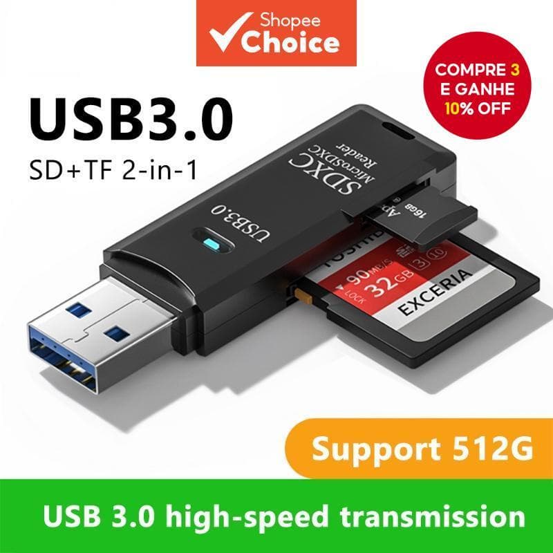 Leitor De Cartão USB3.0 Para TF/SD Adaptador De Memória 2 Em 1 PC Laptop Acessórios Inteligente