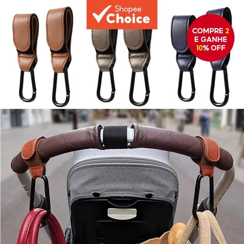 Gancho Para Carrinho De Bebê , Organizador Ajustável De Couro PU Bolsas De Fraldas , Viagem Essencial