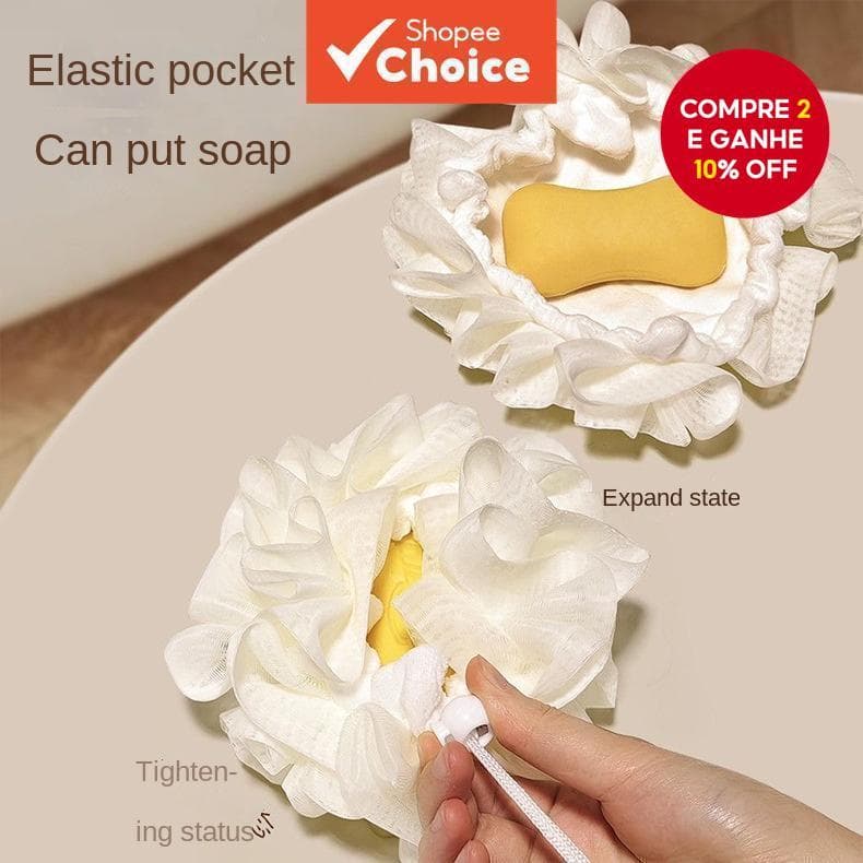 Esponja De Banho De Renda Floral Macia E Adequada Para A Pele-Saco De Armazenamento De Sabonete 2 Em 1 Gel Esfoliante