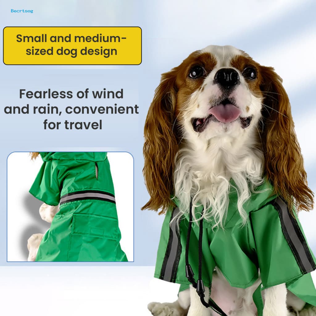 Jaqueta De Chuva Para Cães Com Tira Reflexiva , Casaco À Prova Listras , Capa D'água Elegante E Furo Trela Pequenos