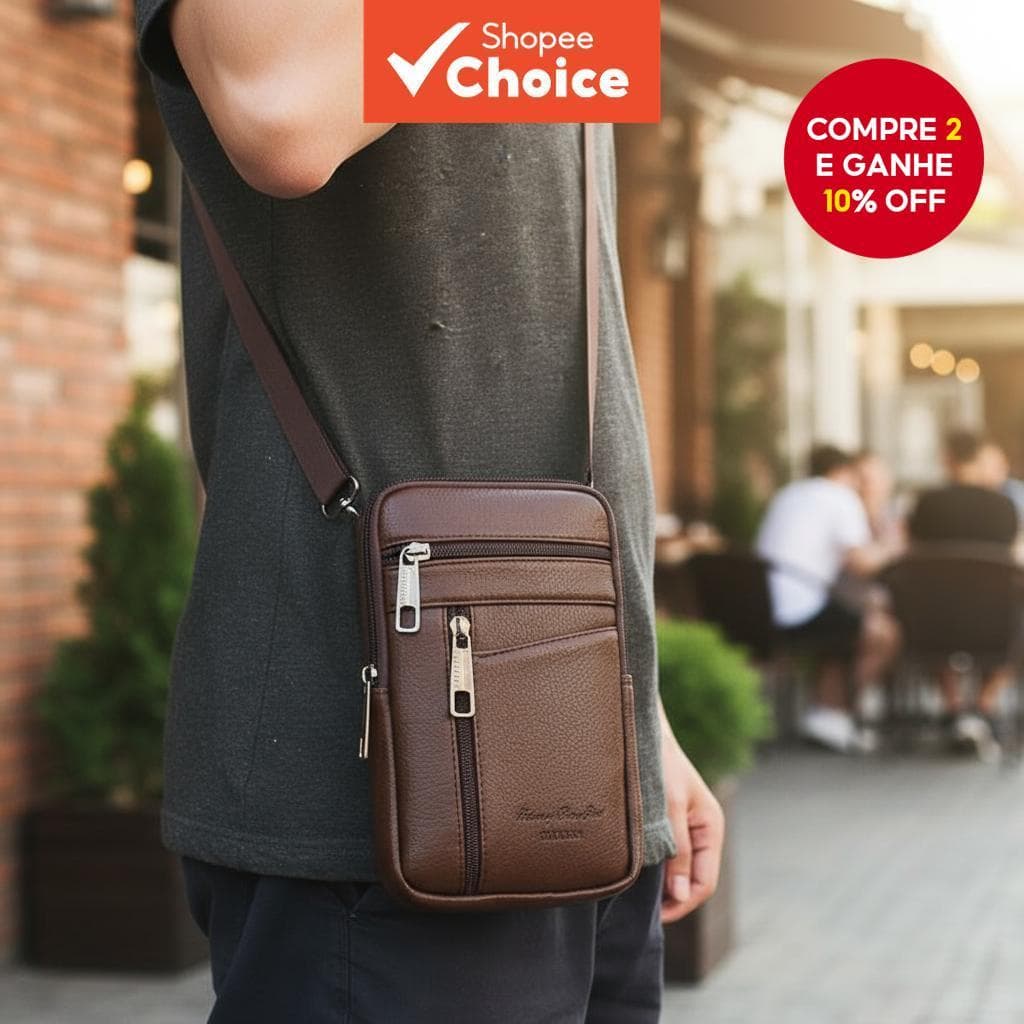  Mini bolsa de couro masculina tiracolo/cintura para celular