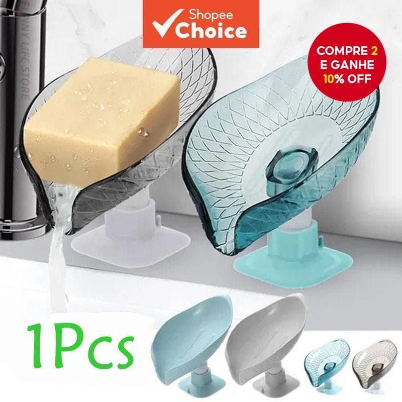 Saboneteira Com Ventosa-Design De Folha , Furos De Drenagem , Suporte Antiderrapante Para Chuveiro/Pia , Banheiro Portát
