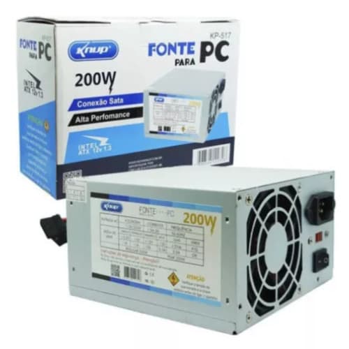 Fonte ATX Knup KP-517 200W Real Bivolt Silenciosa para PC com Conexão SATA