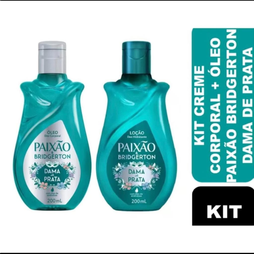 Kit Paixão Bridgerton Dama de Prata  Óleo Corporal 200ml + Hidratante Corporal 200ml Pele Macia e Perfumada