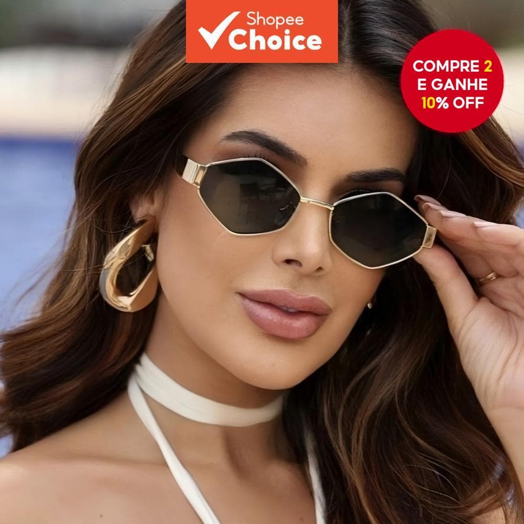 Novos Óculos de Sol Poligonais Dourados e Bronze – Moda Metalizada Trendy para Homens e Mulheres