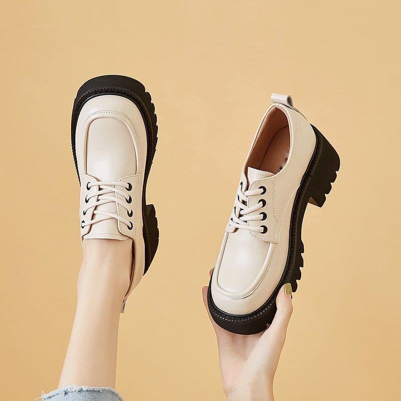 Preto pequeno sapatos de couro feminino estilo britânico rendas salto grosso japonês jk sapatos femininos dedo do pé red