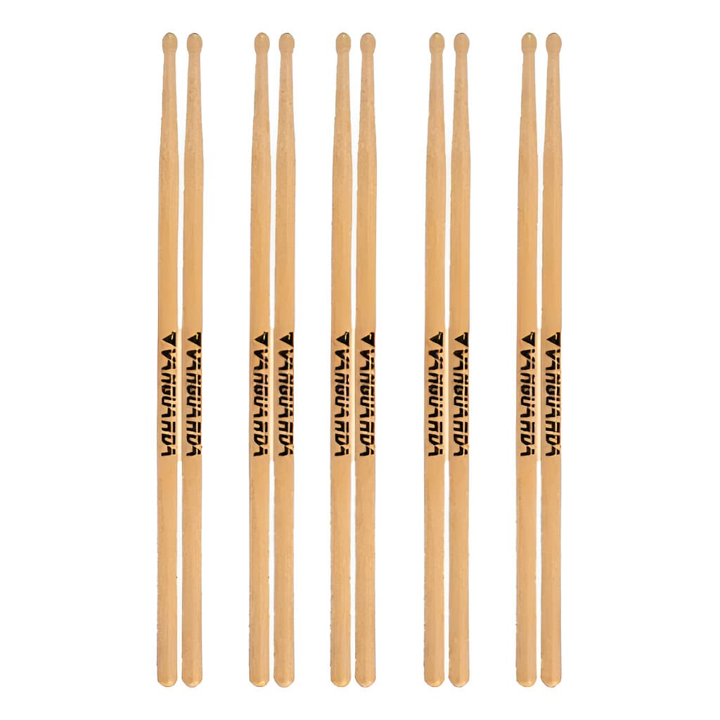 Kit 5 Pares De Baquetas De Bateria Profissional Vanguarda Madeira 7a