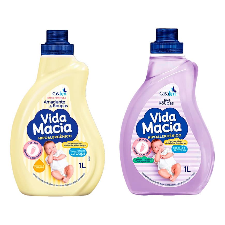 Kit Família Vida Macia 1L Lava Roupas + Amaciante Bebê - Várias Fragrâncias