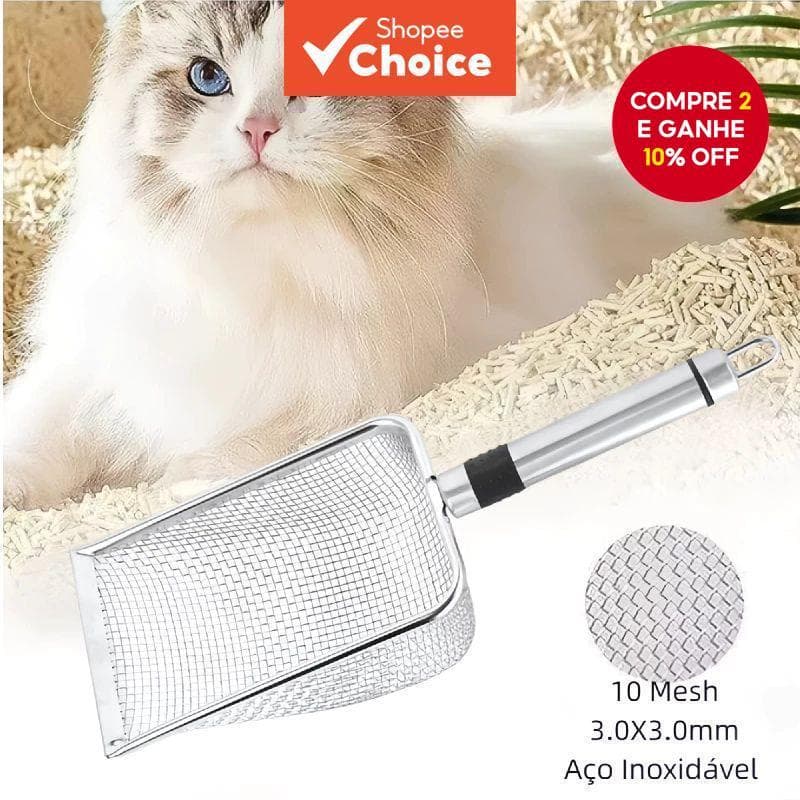 Colher De Areia Para Gatos Em Aço Inoxidável-Aderência Ergonômica , Superfície Grande Fácil Limpeza , Pá Durável Resíduo