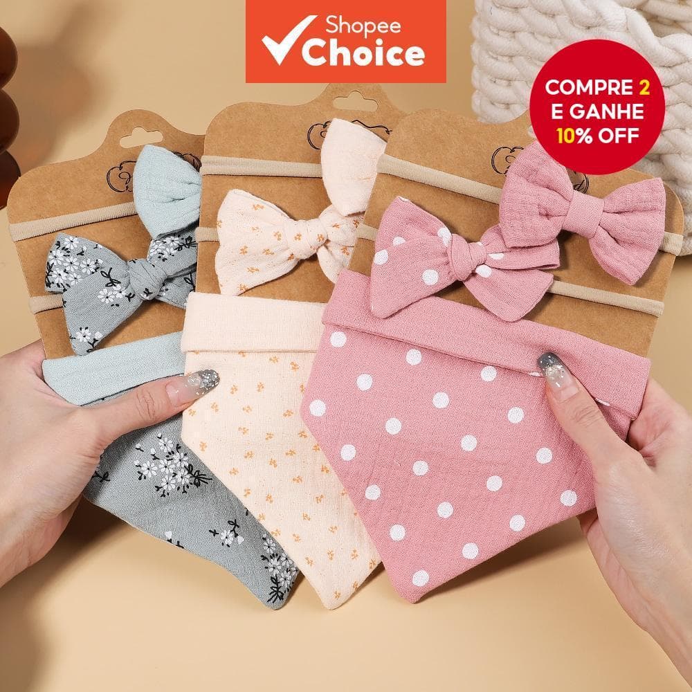 Conjunto De Babadores Para Bebês , 3 Peças Com Faixa De Cabeça De Pano Arrotar E Acessórios Cabelo , Presente De Algodão