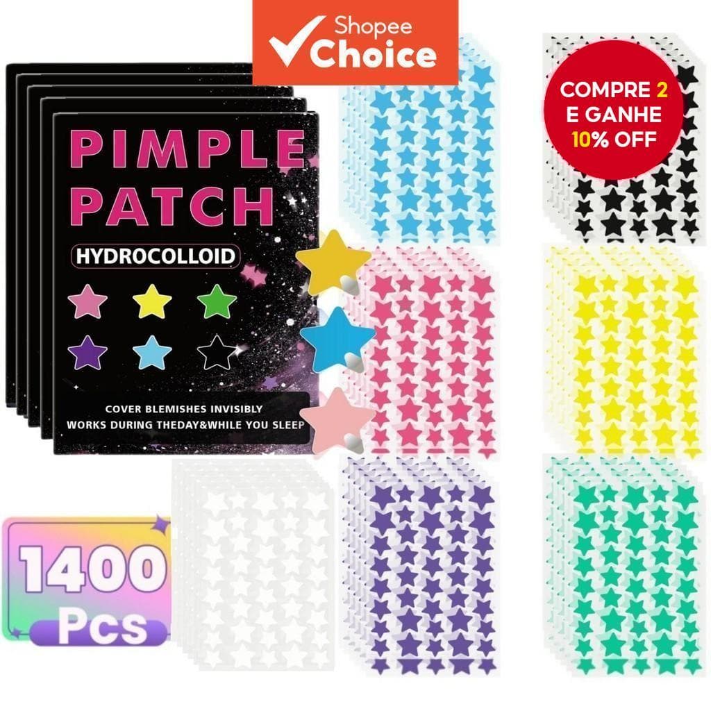 Patches Adesivos Estelares Para Espinhas Com Hidrocoloide E Óleo De Tea Tree, 1400 unidades