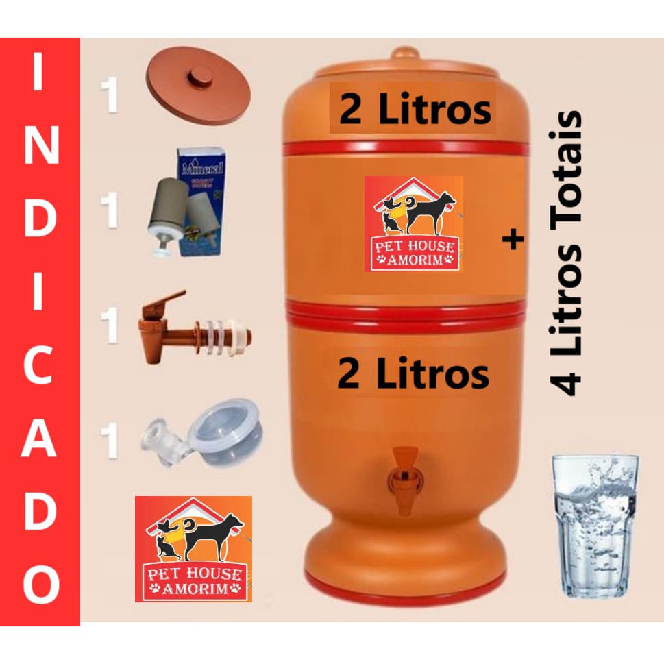 Filtro de Barro 4 Litros Completo Tradicional com Vela, Boia e Torneira - Jaboticabal Bebedouro D'água - Envio Imediato!