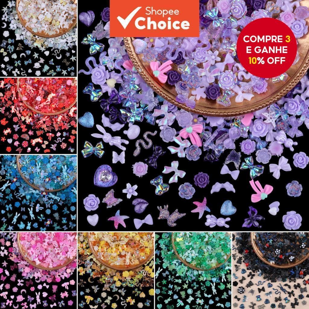 100 Pçs 3D Arte Do Prego Cor Resina Arcos Rosas Corações Estrelas Cobras Borboletas Estilo Y2K Enfeites Para Manicure Ar