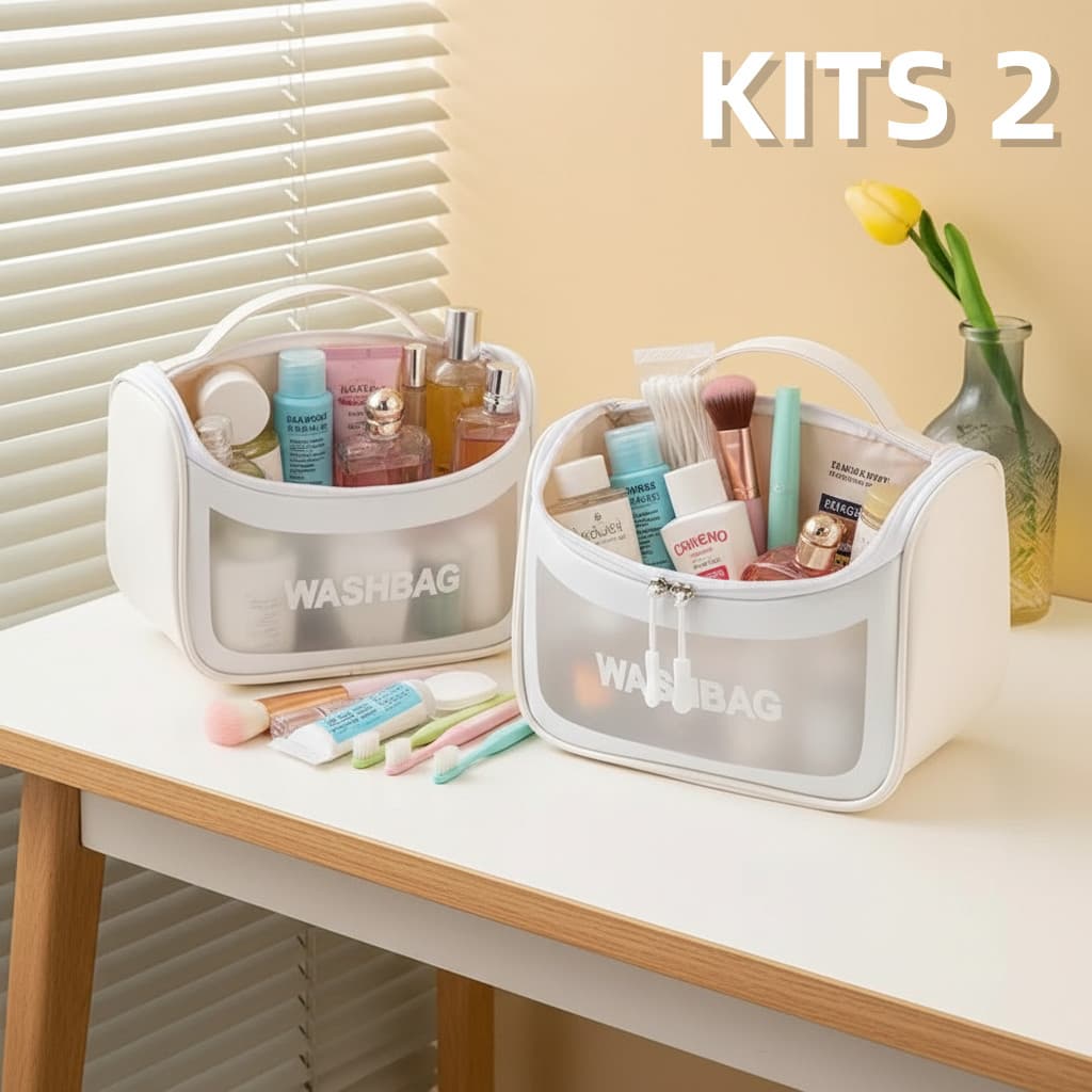 Kit 2 Necessaire Feminina Grande Impermeável Transparente Multiuso